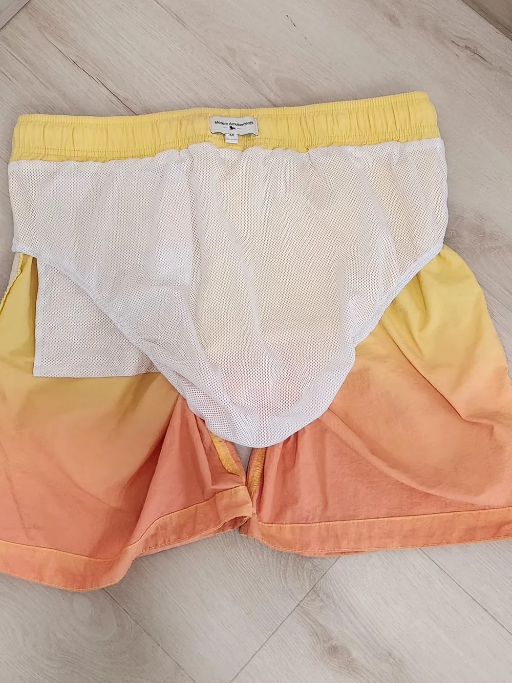 Modern Amusement Yellow to Orange Ombre Drawstring Athletic Shorts
